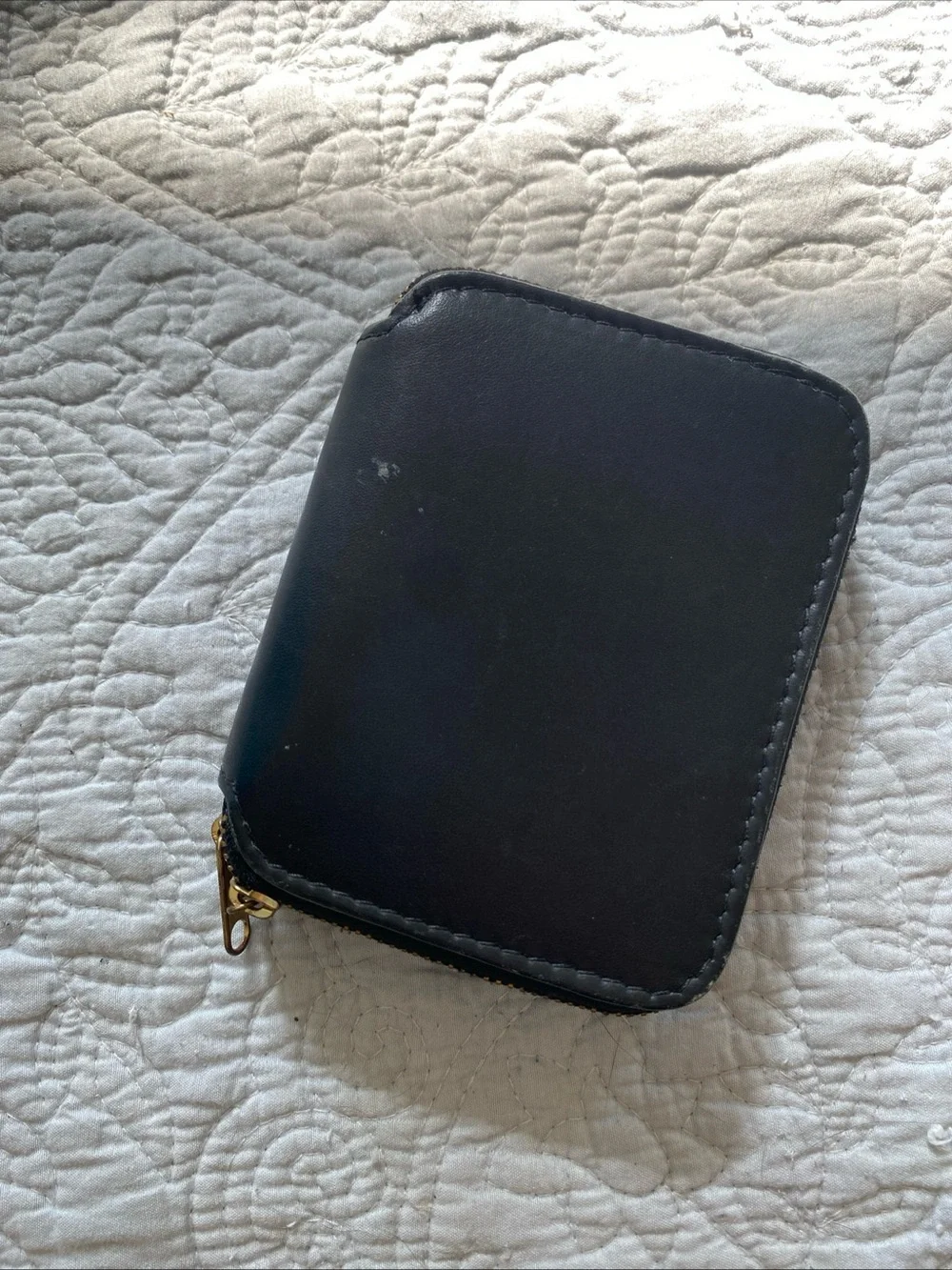 HOBO Black Leather Zip Wallet with Gold Hardware